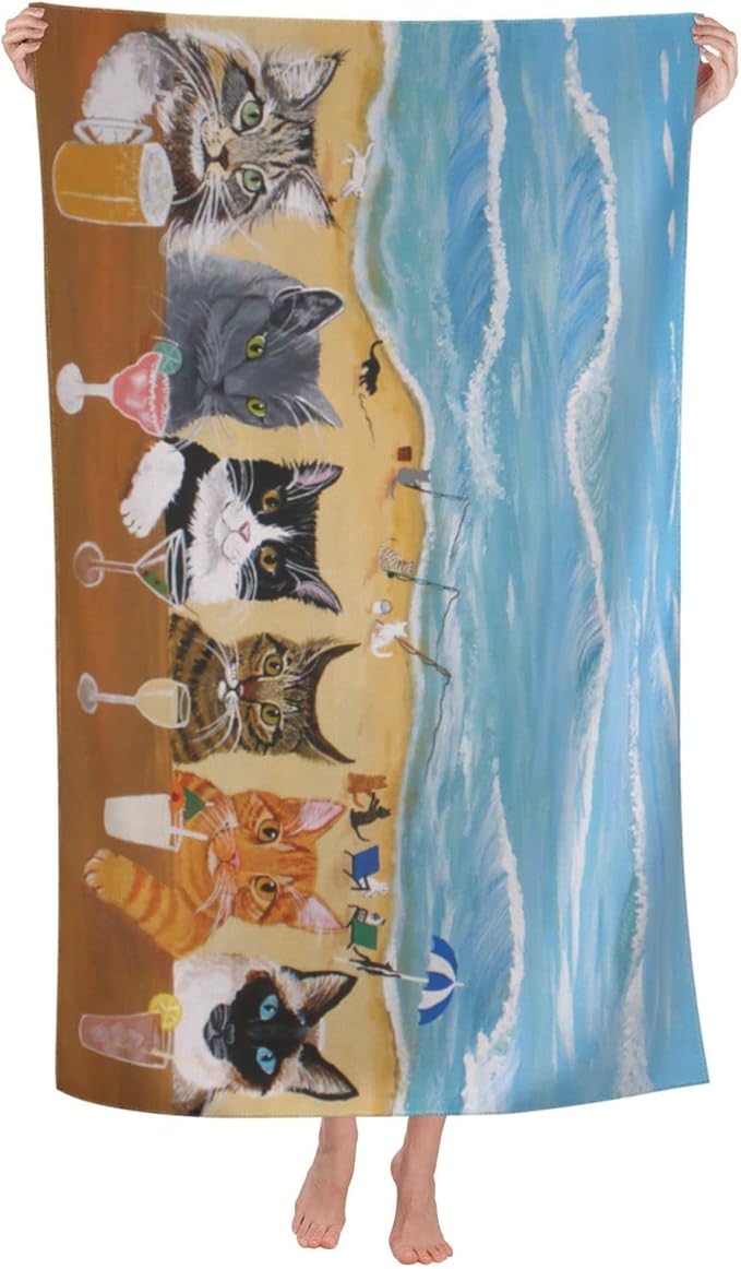 Cat Beach Towel for Women, Microfiber Beach Towels for Adults, Cute Personalized Beach Towels Bulk, Big Extra Large Beach Towels Oversized Clearance, Quick Dry Sand Free Beach Towel for Pool 30"x 60"