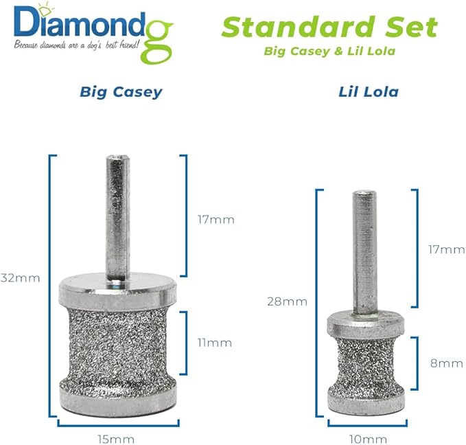 Diamondg - Professional Diamond Nail Rotary Grinder Bits Dogs - Painless Nail Trimmer Bits Won't Pull Hair or Get Hot - Pack of 2 - (1 Large, 1 Small)