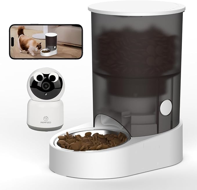 Automatic Cat Feeder and External Camera(2.4/5G WiFi), Rechargable 5G WiFi Pet Feeder with APP Control, 1080P HD Video with Enhanced IR Night Vision,Two-Way Voice Call Camera