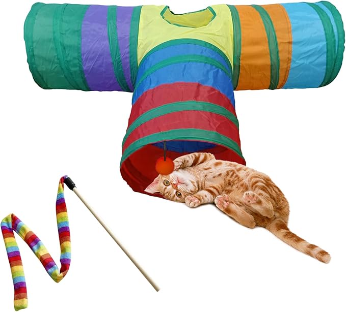 PetLike Cat Tunnel for Indoor Cats Collapsible Pop-up Pet Tube Peek Hole Hideaway Play Toys for Cats with Ball