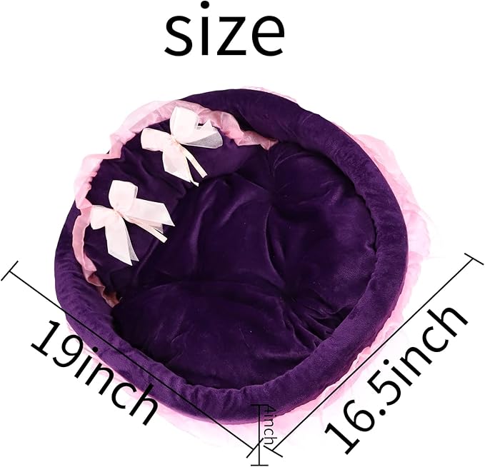 Pet Sleeping Bed for Small Dogs Cats Girl, Cozy Warm Dog Round Bed Lace Princess House with Soft Cushion, Self Warming Cat Sleep Beds Washable Pets Bedding for Indoor Kitten Puppy Girls