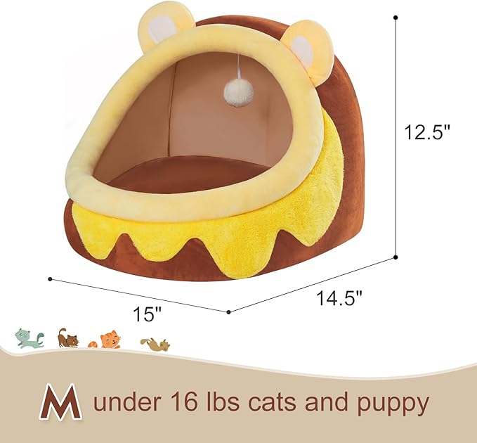 Jiupety Cute Cat Bed Honey Pot, Cat Bed for Indoor Cat, Soft Cozy Cat Bed Cave Fit for Cat Up to 16 Lbs and Puppy, Honeypot, M.