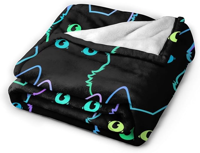 Cute Cat Silhouettes Neon Blanket, Soft Blankets Flannel Bed Throw Cozy Lightweight Plush Gifts For Kids Boys Girls Women Men Sofa Couch Bedroom Living Rooms Warm All Season, Home Decor, Small 50"x40"