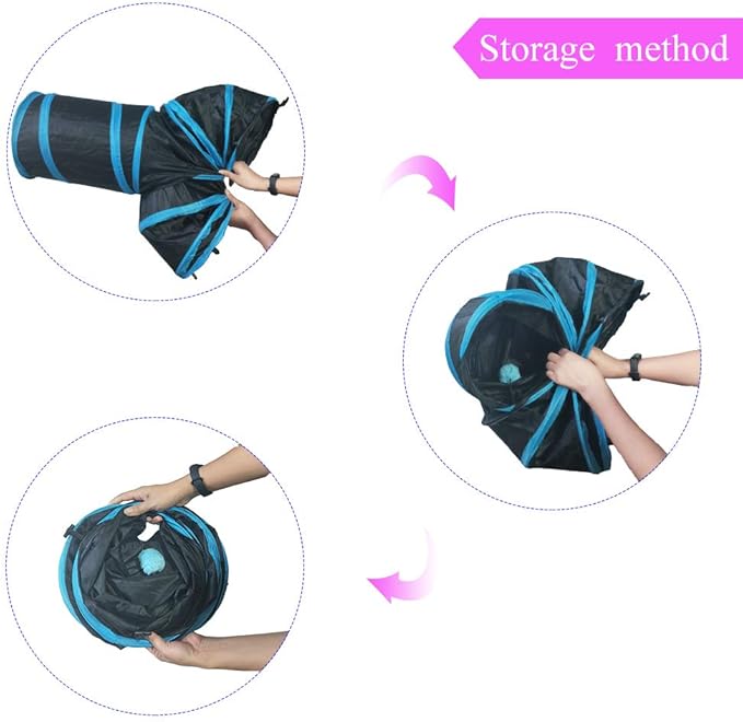 Cat Tunnel, Andiker Cat Tunnel Pet Tube Collapsible Play Toy Indoor Outdoor Toys for Puzzle Exercising Hiding Training and Running with Fun Ball and 2 Holes (Blue)