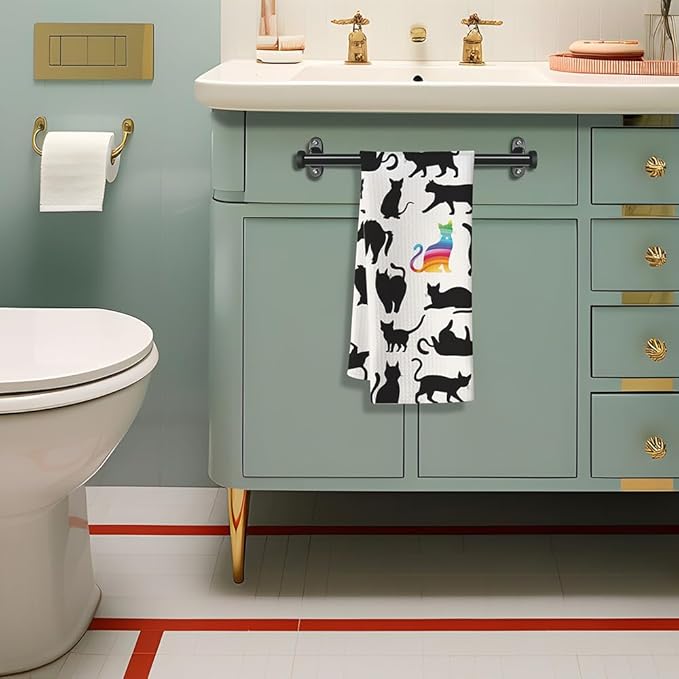 Cat Hand Towel, Black, Polyester, 23.62*15.74 Inches, 16 Pack