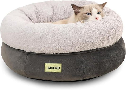 Cat Bed for Indoor Cats,Round Cat Bed for Small Pets,Washable Pet Bed with Non-Skid Bottom,Pet Bed for Puppy and Kitty,19 Inches,Deep Grey