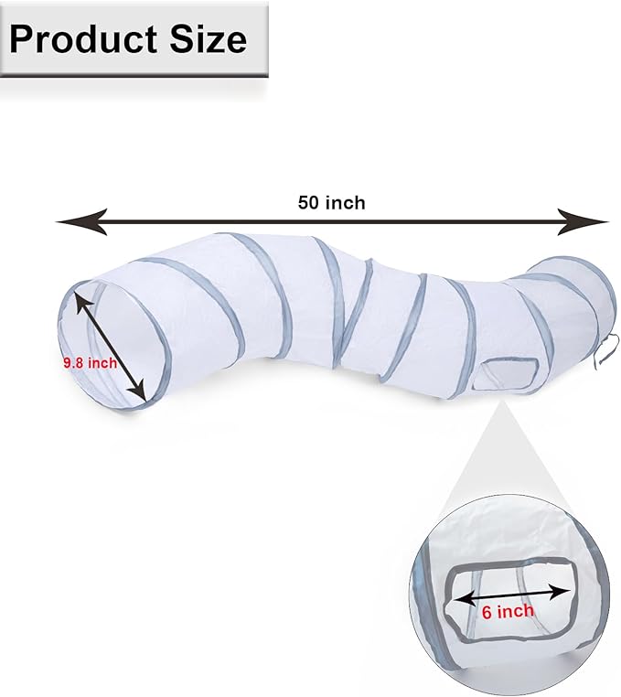 Cat Tunnel Tube Toys，Tunnels for Indoor Cats, S-Shape White Collapsible Interactive Toy with Balls for Rabbits, Kittens, Ferrets, Puppy