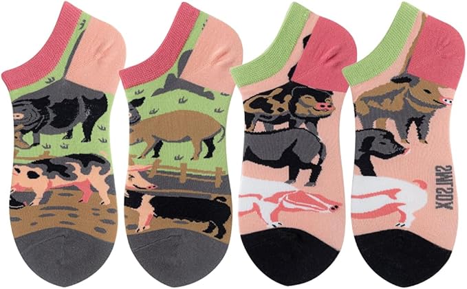 2 Pairs Funny Cartoon Animal Print Cotton Ankle Socks for Women Teens