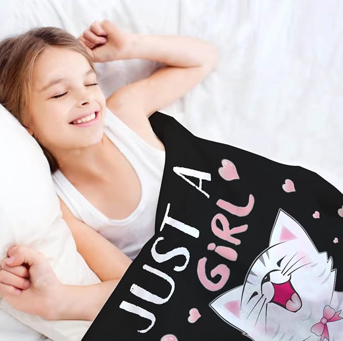 Kawaii Cat Throw Blanket - Soft Flannel, Gifts for Women & Kids, 80"x60"