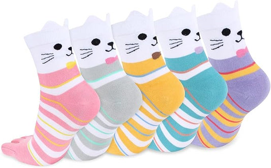 Benefeet Sox Toe Socks Women Men Cute Cat Five Finger Socks for Girls Colorful Cotton Ankle Athletic Running Socks with Toes