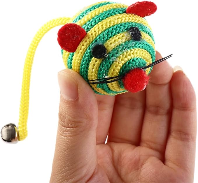 Leadigol 4PCS Cat Toy Mice,Hand Knitted Rainbow Cat Toys Balls,Pet Accessories Nylon Rope Pet Supplies Interactive Kitten for Small Cat Pet Training Toy Sound Cat Throw Toys