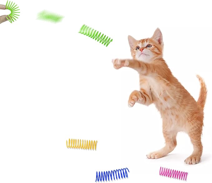 WishLotus Cat Toys for Indoor Cats Interactive 3.34in 4 Colors Cat Spring Toy, 8pc Big Springs Set Lightweight Durable High Elasticity Cat Spiral Springs for Cats to Swat, Hunt to Kill Time (8pcs)