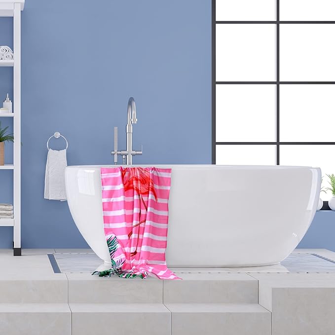 LIVILAN Small Pink Flamingo Beach Towel, 24”x48” for Girls & Kids, Soft Microfiber, Quick Dry, Sand Free, Lightweight for Bath, Swim, Pool, Yoga, Ideal Flamingo Gift for Women