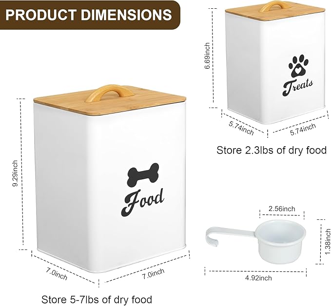 Dog Treat Container 2PCS, Dog Food Storage Container with Lids Airtight, Dog Treat Jars for Kitchen Counter-7+3Lbs, Small Dog Cookie Jar for Storage, Pet Treat Container (Upgraded) White