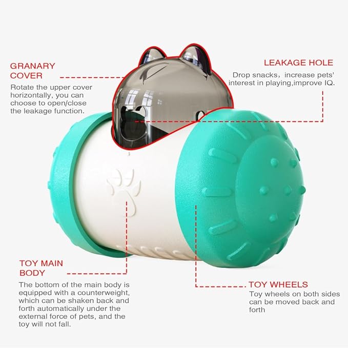 Treat Dispenser Dog Cat Toy Enhanced Slow Dispenser Food Puzzles Ball Interactive Chase Training Toys for Small Puppy Cat Bunny Hamster Pet Pig(Blue)