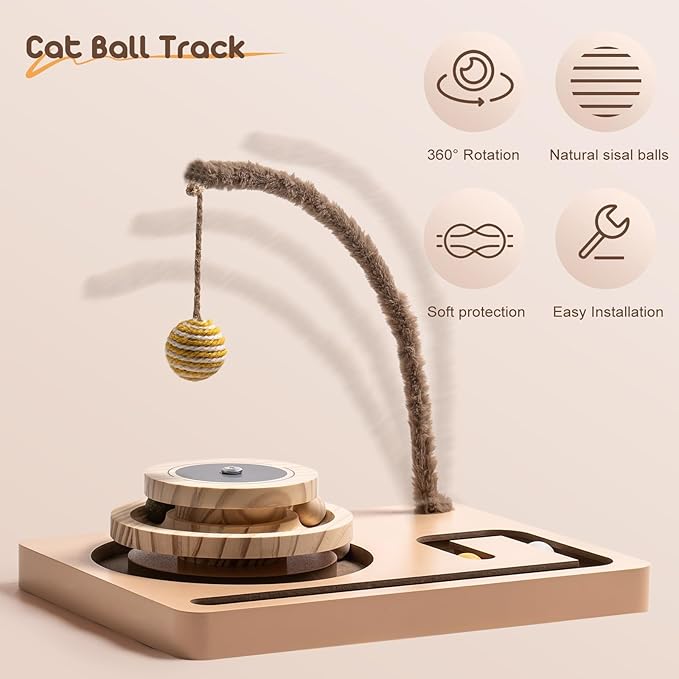Mewoo Cat Ball Track Toys,3-Level Ball Tower Interactive Cat Toy with 360° Rotating Pole and sisal Ball,Kitten Toys Roller,cat Ball Toys for Indoor Cats and Kittens