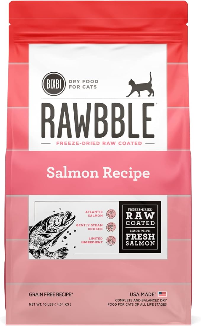 BIXBI Rawbble Dry Food Salmon Recipe for Cats, 10lb