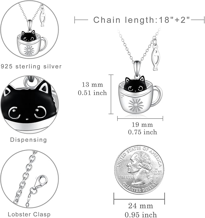 Black Cat/Pug/Boston Terrier/Capybara/Yorkie/Beagle/Maltese/Corgi Necklace 925 Sterling Silver Cute Animal Jewelry for Women