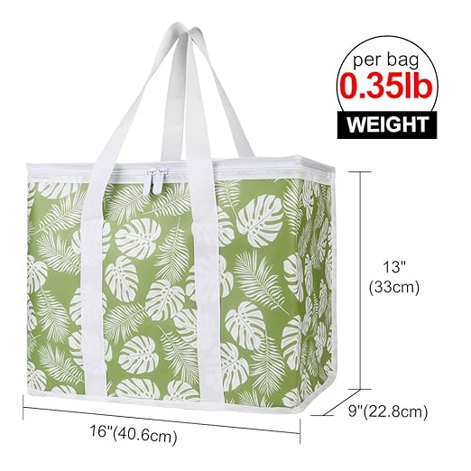 Bodaon 2-Pack Insulated Reusable Grocery Shopping Bags, X-Large Picnic Cooler Bag with Zipper Zippered Top Cold, Green-Leaf