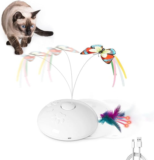 Potaroma Smart 4 in 1 Cat Toys, Interactive Butterfly Cat Toy, Running Moving Kitten Toys, 2.2" Height, White for All Breed Sizes