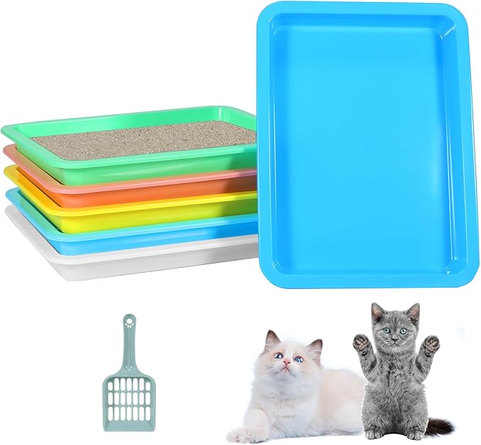 6 Pcs Kitten Litter Box, Low Entry Litter Box with Scooper, Portable Litter Box Shallow Litter Pan Open Travel Kitten Boxes for Small Cat, Hamster, Rabbit, 6 Colors