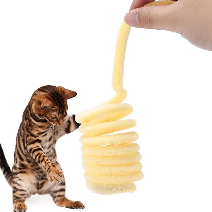 Plush Cat Spring Toys, Colorful Interactive Cat Toys Cat Entertaining Toys, Colorful & Durable Plastic Spring Coils Attract Cats Providing Interactive Playtime and stimulating Their Instincts(Yellow)