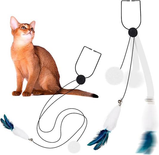 Interactive Cat Feather Toys,Hanging Cat Teaser Toy,Retractable Hanging Interactive cat Toys for Indoor Cats Kitten Play Exercise, Cat Fun Mental Exercise Puzzle Kitten Toys(1pc,U-Claw)