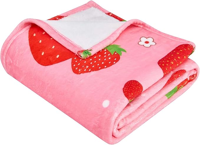 Pink Strawberry Kids Throw Blanket for Girls Teens Toddler Pink Soft Fuzzy Flannel Bed Blanket Birthday Gifts for Women Girls Kids Teens Adults, 50”x60”