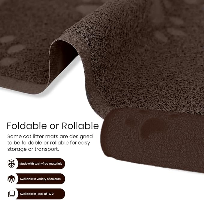 Andalus Large Cat Litter Mat, Pack of 2 - Waterproof, Non-Slip & Easy to Clean Cat Litter Box Mat for Extra Efficient Pet Litter-Trapping, Brown (30” X 18”)