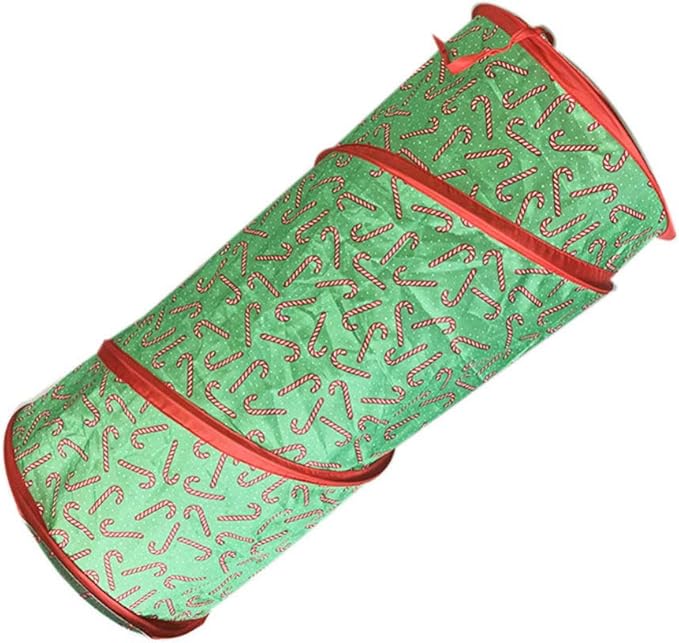Christmas Cat Tunnel Collapsible Kitty Tunnel Candy Cane Pattern Pet Indoor Toys for Cat Kitten Rabbit