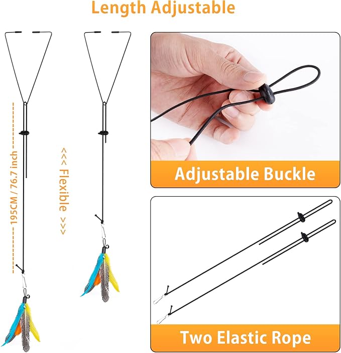 Interactive Cat Feather Toys, Retractable Cat Feather Toy with 9 PCS Replacement, Hanging Cat Teaser Toy for Indoor Cats Kitten Kitty, Cat Toys Cat Wand for Cat Play Exercise