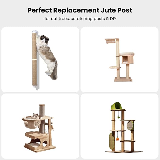 SVD.PET Cat Scratching Post Replacement, 17” x 2.95” Jute Rope Cat Tree Replacement Post, Refill Scratcher Posts with M8 Screws for Indoor Cat Tree, Cat Tower and DIY Cat Scratcher (1PCS)