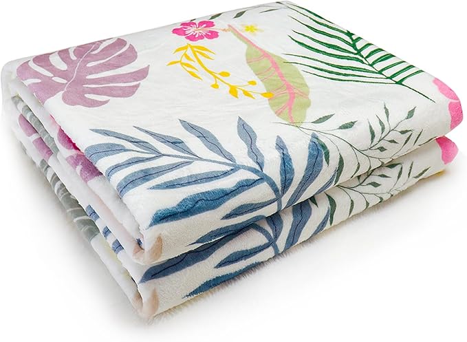 Tropical Palm Leaves Throw Blanket Floral Flower Flannel Fleece Throw Blankets Botanical Plant Cozy Fuzzy Plush Throw Blanket Nature Soft Throw Blankets for Sofa Bed 50" X 60"