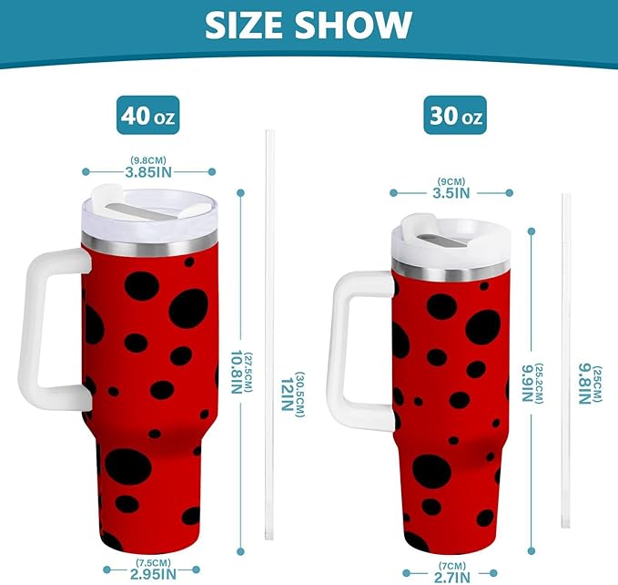 Boccsty Ladybug Red Black Spots Insulated Tumblers Reusable Stainless Steel Tumbler 30 oz Cup Coffee Travel Mug Water Bottle with Handle & Flip Straw for Home Office Car