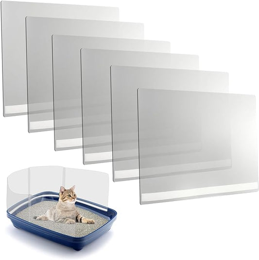 6 Pack Large Size Cat Litter Box Pee Shields, Easy Cleaning Frosted High Side Litter Box Splash Guard Cat Pee Shields for Open Top Litter Pan