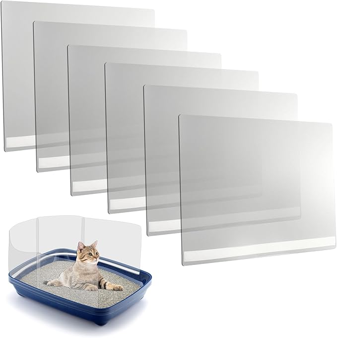 6 Pack Large Size Cat Litter Box Pee Shields, Easy Cleaning Frosted High Side Litter Box Splash Guard Cat Pee Shields for Open Top Litter Pan