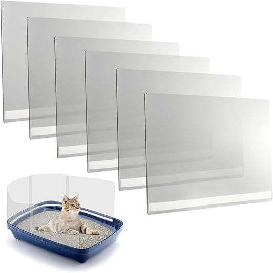 6 Pack Large Size Cat Litter Box Pee Shields, Easy Cleaning Frosted High Side Litter Box Splash Guard Cat Pee Shields for Open Top Litter Pan