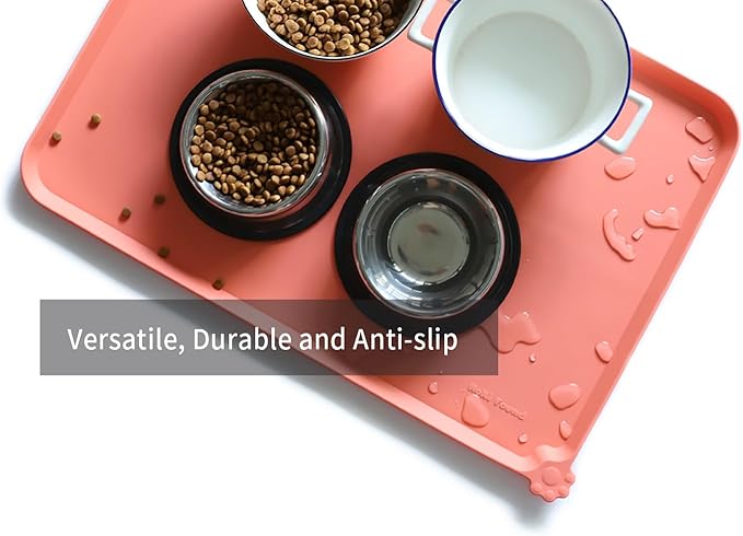 Hoki Found Large Silicone Pet Food Mats Tray - Non Slip Pet Dog Cat Bowl Mats Placemat - Dog Pet Cat Feeding Mat - Waterproof Dog Cat Food Mats -Pet Water Mats for Floors-Burnt Coral