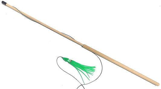 Dynamic Cat Toy | Natural Birch Wood Rod | Green Teaser Exerciser for Cats and Kitten | Interactive Soft | Handcrafted in The USA