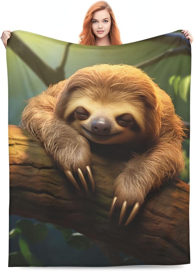 Cute Asleep Sloth Blanket Gifts for Kids Adults Women Flannel Throw Blankets for Home Couch Bed Sofa Soft Fuzzy Lightweight Decor All Season 50x40 Inches