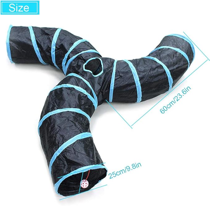 Bemodst Cat Tunnel for Indoor Cats, 2 Way/3 Way/4 Way/5 Way Cat Tubes and Tunnels Collapsible S-Shape Small Animal Tubes Kitty Tunnels Interactive Maze Cat Toy for Kitten Rabbit Ferret - 3-Way