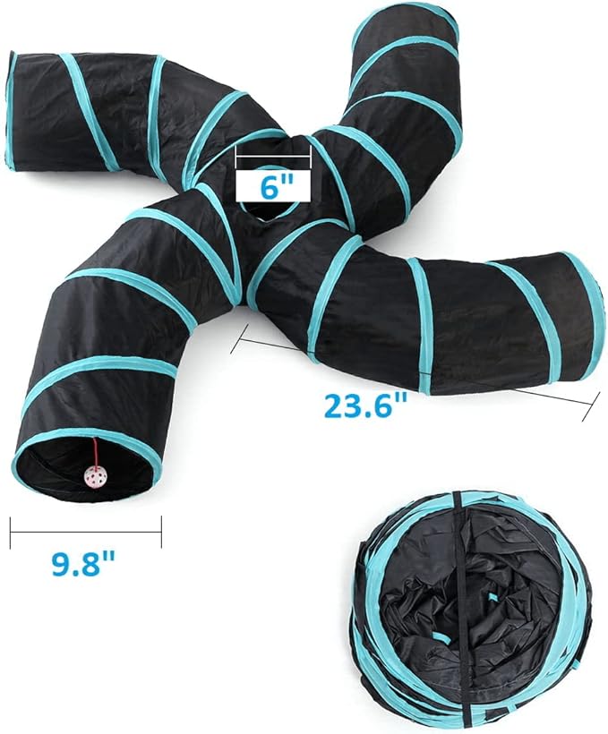 Cat Tunnels, Pet Ferret Rabbit Bunny Tunnels Tubes Subway Habitats, S-Style, DIY Cat Peekaboo Maze House Tent Bed, Kitten Interactive Toy (S Type: 4 Way Tubes)