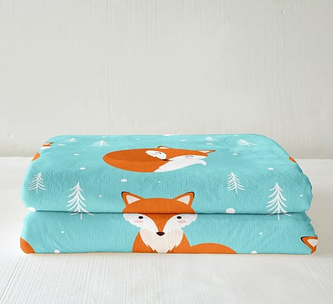 Kids Cartoon Fox Throw Blanket Kawaii Style 3D Animal Theme Fleece Throw Blanket for Bed Sofa Couch Cute Bedroom Decor Woodland Fox Fuzzy Blanket Girls Super Soft Plush Blanket 40"x50"