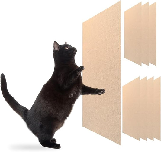 Cat Scratch Mat (Beige, 8-Pack, 9.8''*18.8''), Furniture Protector from Cats Scratching, Strong Self-Adhesive Backing for Easy and Sturdy Application, Versatile for Cat Trees, Posts, and Beds