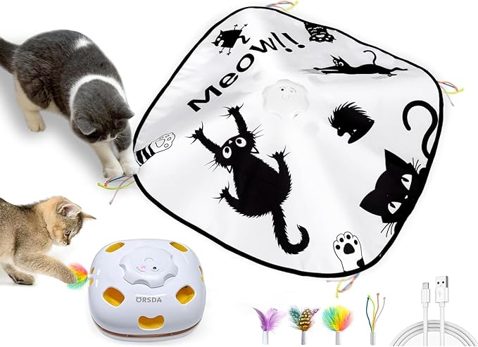 ORSDA Cat Toys, 4 in 1 Interactive Cat Toys for Indoor Cats, Automatic Cat Toy Kitten Toys, Rechargeable Electric Toy for Cat Home Alone Self Play for Bored Indoor Adult Cats Stimulating Teasing Kitty