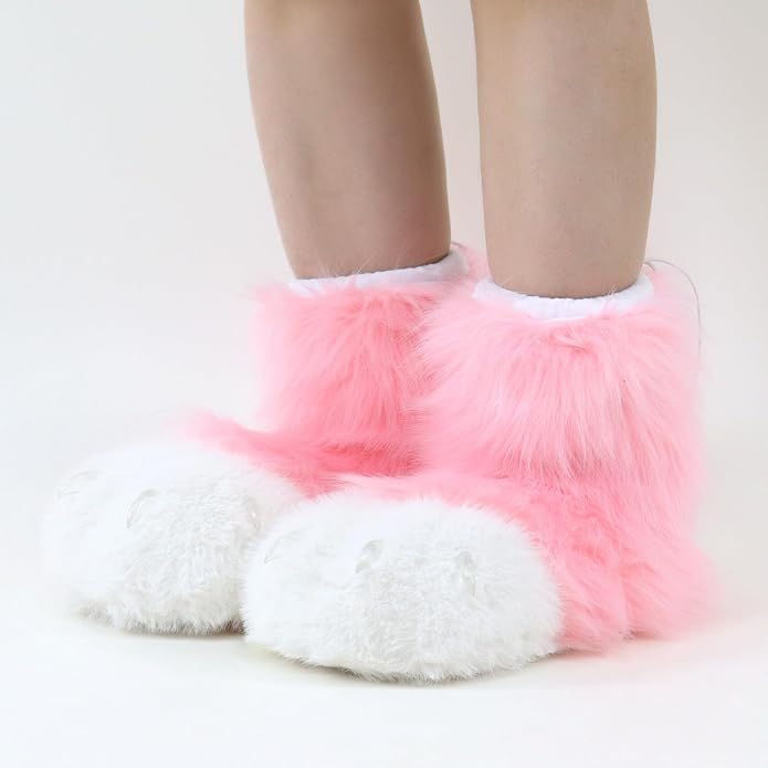 Animal Fuzzy Slippers Bear Cat Wolf Dog Fox Fursuit Feet Paw Claw Shoes Furry Boots Costume Accessories for Adult Kids