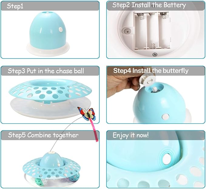 Interactive Cat Toys Automatic Electric Rotating Butterfly & Ball Exercise Kitten Toy Funny Cat Teaser Toys