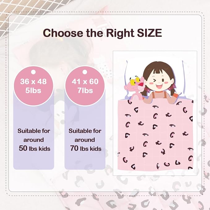 Uttermara Weighted Blanket 7 lbs, Ultra Cozy Minky Fleece and Cotton Sided with Cartoon Patterns, Reversible Heavy Blanket Great for Calming and Sleeping, 36x48 inches, Pink Leopard