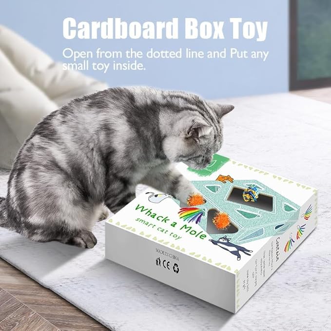 Migipaws Cat Toys, Interactive Automatic 7 Holes Mice Whack-A-Mole, Ultra Fun Smart Teaser Toy for Indoor Cats, USB Rechargeable, 4 Pieces Feather Refills…