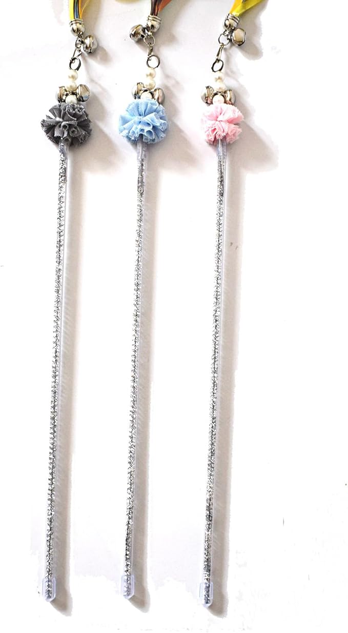 Cat Wands, 3 PCS Interactive Cat Toys with Rainbow Tassel Handcrafted Cat Tinsel Wand for Indoor Cats Kitten Play Chase Exercise